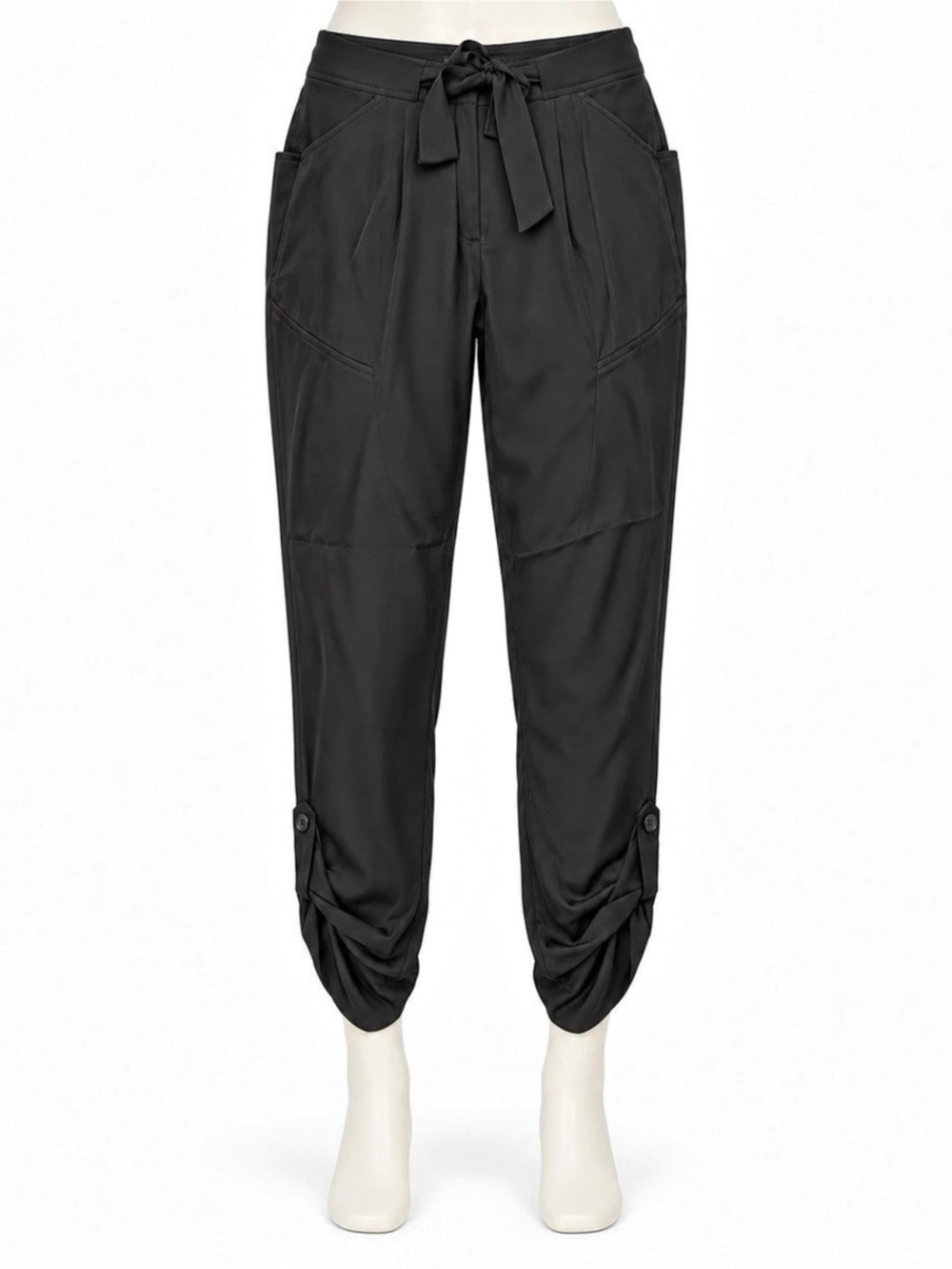 BCBGMAXAZRIA Fiona Black Satin Tapered Pants Size 6